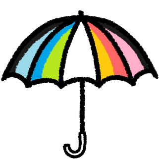 a cartoon style drawing of an umbrella featuring the queer flag.
